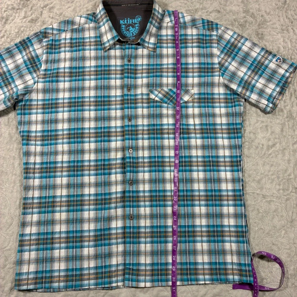 Kuhl Mens Hiking Button Down Shirt Size XXL Plaid Short Sleeve Blue - Picture 5 of 10